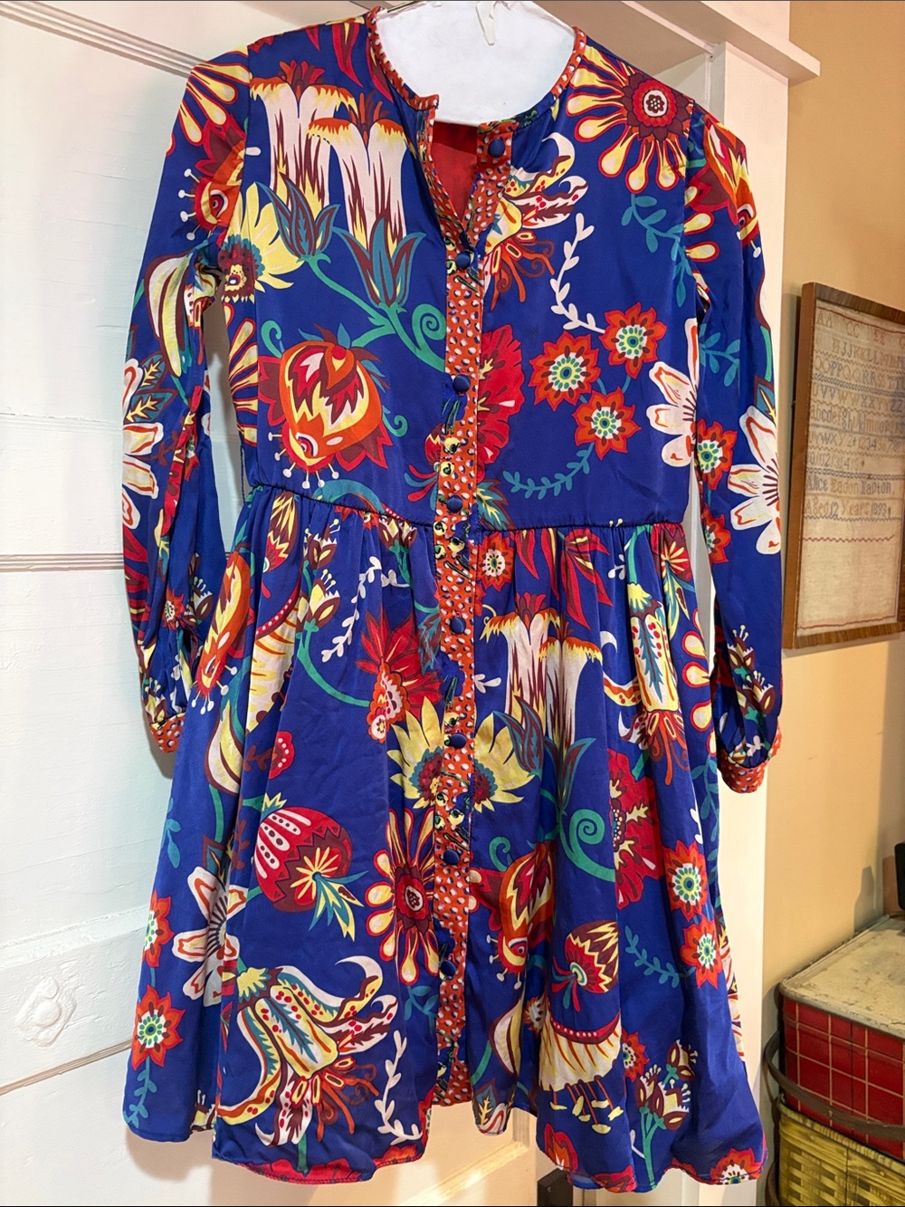 Girls'  14 Long-Sleeve Blue Floral Print Dress